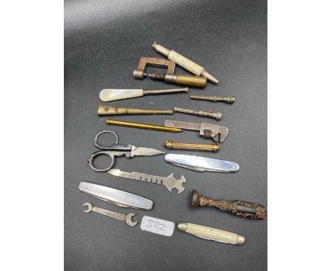 A Bag Of Assorted Items Pens Watch Makers Tools Etc.