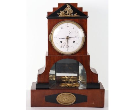 A 19th century French 8-day calendar clock, the enamel dial with Arabic numerals, red  outer Arabic numerals 1-31 for the dat