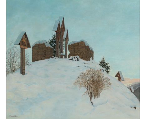 Julius WegererAuf freier Höhe1920Öl auf Holz64 x 71 cmSigniert und datiert links unten: JWegerer 1920.Rückseitig auf Klebeeti