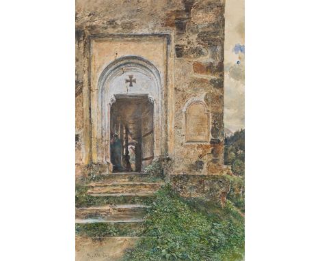 Rudolf von AltEingang in die gotische Nikolauskirche in Gastein1898Aquarell auf Papier44 x 28,5 cmSigniert und datiert links 
