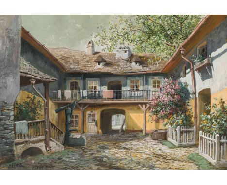 Karl Flieher"Altwiener Haushof"Mischtechnik auf Papier19,5 x 28,5 cm (Passep.-Ausschnitt)Signiert und bezeichnet links unten: