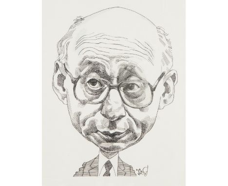 TROG (b.1924) PEN AND INK CARICIATURE Shoulder portrait of Gerald Kaufman Signed And another, initialled NB After Don Quixote