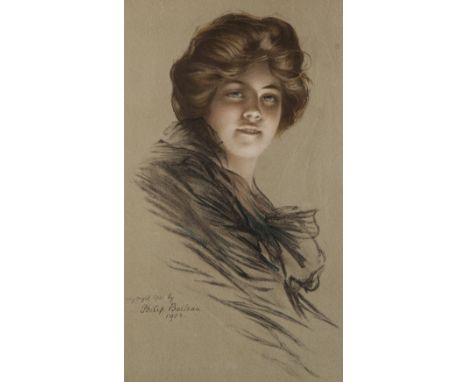 PHILIP BOILEAU  LITHOGRAPH ON COLOURED PAPER Bust length female portrait, 'Copyright 1905 by Philip Boileau, 1903 16" x 9" (4