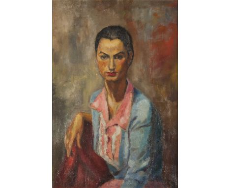 UNATTRIBUTED (TWENTIETH CENTURY) OIL PAINTING ON BOARD Bust portrait of a lady seated Unsigned 25" x 12" (63.5cm x 30.5cm)