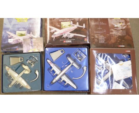 Three Corgi Classics Aviation Archive die-cast aeroplanes, Avro York 47206, Lockhead Constellation Air India 47503 and Boeing