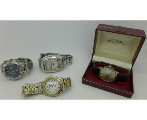 Four wristwatches; Seiko, Fossil, Rotary and Accurist wristwatches