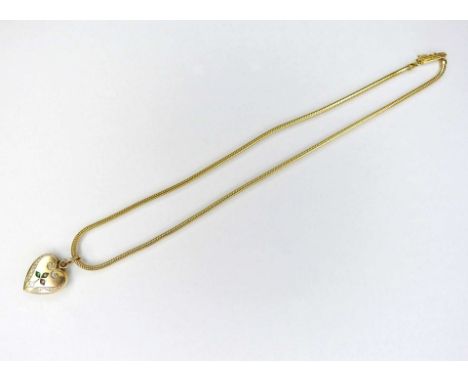   Goldkette mit Herzanhänger  14 K Gelbgold und Doublé. Gold-Schlangenkette mit herzförmigem Biedermeier-Anhänger, graviert u