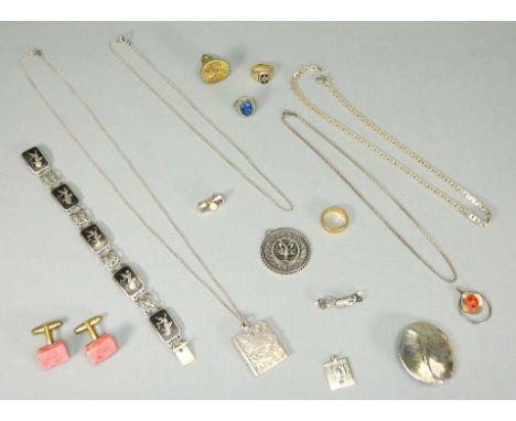   Konvolut von Schmuck  14 und 8 K Gold, Silber Sterling, 835 und 800, Doublé und Messing. Das Konvolut besteht aus 16 Teilen