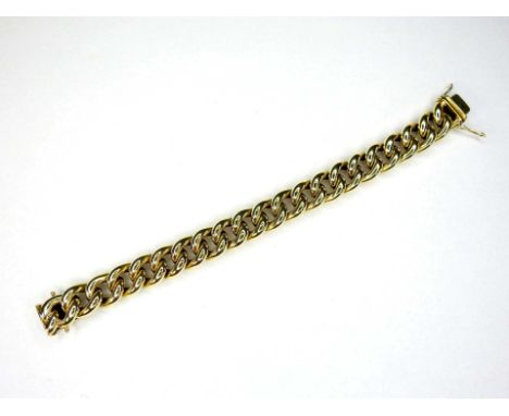   Panzerarmband  14 K Gelbgold. Breites Vintage-Panzerarmband. Verschluss mit doppelter Sicherheitsacht, unleserliche Goldsch