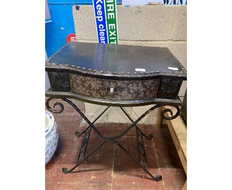 A one drawer console table on wrought iron stand 82x60x40cm, shipping unavailable
