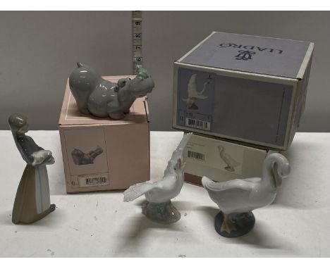 A selection of assorted Nao and Lladro figurines with x3 boxes, shipping unavailable