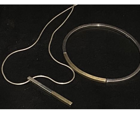 A hallmarked silver bangle pendant and necklace set total weight 23.77g 