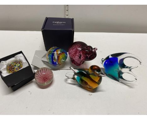 A selection of assorted paperweights including Murano, Caithness etc, shipping unavailable