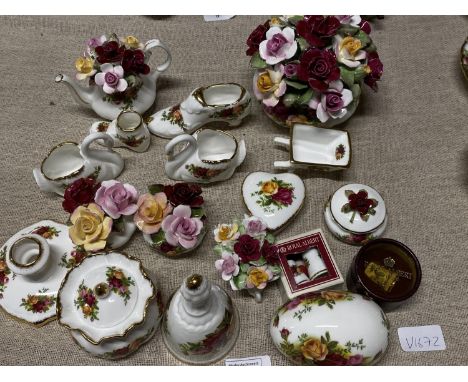 A selection of Royal Albert Old Country Roses trinkets including thimbles, candlestick etc, shipping unavailable