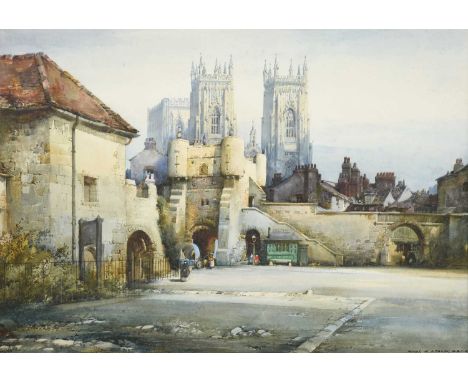 Noel Harry Leaver ARCA (1889-1950)A view of York Minster from Bootham Bar Signed, watercolour, 35cm by 50.5cmApprox 0.5cm abo