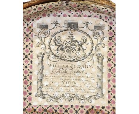 A George III Travelling Trunk, labelled William Judson, Trunk Maker, Ousebridge, York, early 19th century, covered in close-n