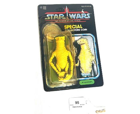 Kenner Star Wars vintage Power of the Force Amanaman 3 3/4" figure MOC, Mint, within Excellent (yellowed) bubble, upon Good (