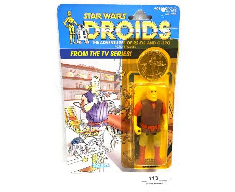 Kenner Star Wars vintage Droids Jord Dusat 3 3/4" figure MOC, Mint, within Excellent (yellowed) bubble, upon Good (small stic