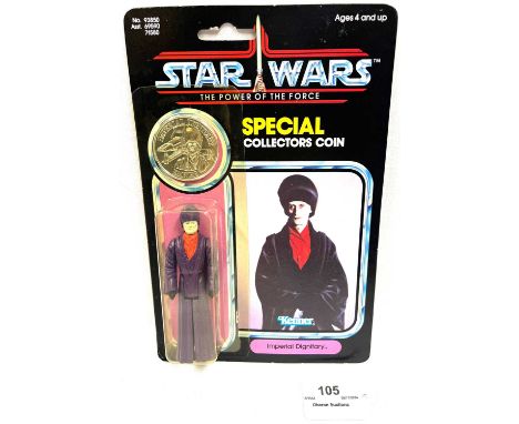 Kenner Star Wars vintage Power of the Force Imperial Dignitary 3 3/4" figure MOC, Mint, within Fair (yellowed and crack to le