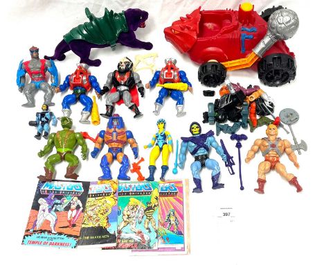 Mattel vintage Masters of the Universe figures, vehicles x 12 including Panthor, Bashasaurus, He-Man, Skeletor, Man-E-Faces, 