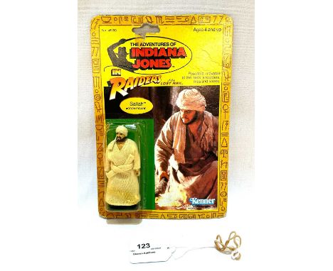 Kenner vintage Indiana Jones Raiders of the Lost Ark Sallah 3 3/4" figure MOC, Mint, within Fair (dented, minor crack and yel