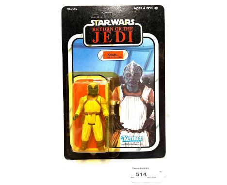 Kenner Star Wars vintage Return of the Jedi Klaatu Skiff Guard 3 3/4" figure, Mint, within Near Mint (yellowed) bubble, upon 