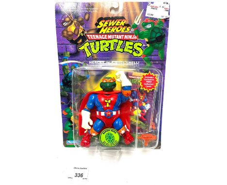 Playmates vintage Teenage Mutant Ninja Turtles Sewer Heroes Super Mike figure, Mint, within Good Plus (light dent) bubble, up