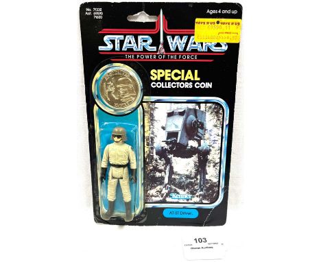 Kenner Star Wars vintage Power of the Force AT-ST Driver 3 3/4" figure MOC, Mint, within Good (dented and yellowed) bubble, u