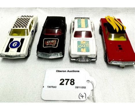 Corgi Rockets vintage James Bond Die-cast models x 4 including Ford capri, Mercedes 280 SL, Mercury Cougar XR7 and Ford Escor