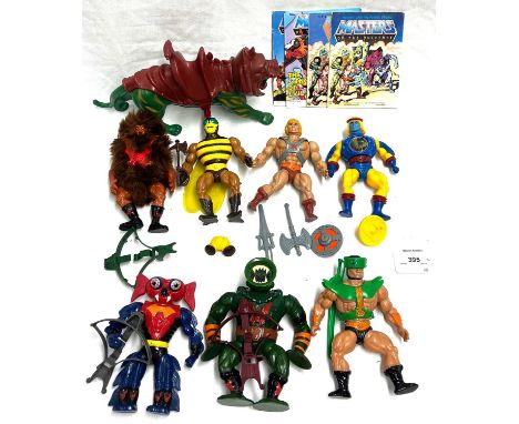 Mattel vintage Masters of the Universe figures x 8 including Battle Cat, He-Man, Tri-Klops, Sy-Klone, Grizzlor, Buzz-Off, Lee