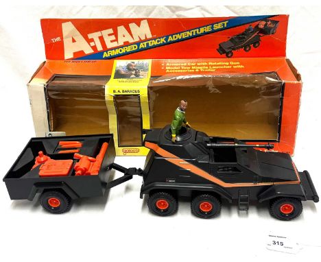 Galoob vintage A-Team Armored Attack Adventure set, Near Mint complete includes B.A Baracus figure, within Poor to fair opene