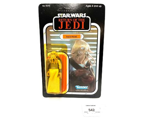 Kenner vintage Star Wars Return of the Jedi Squid Head 3 3/4" figure, Mint, within Near Mint (yellowed) bubble, upon Near Min