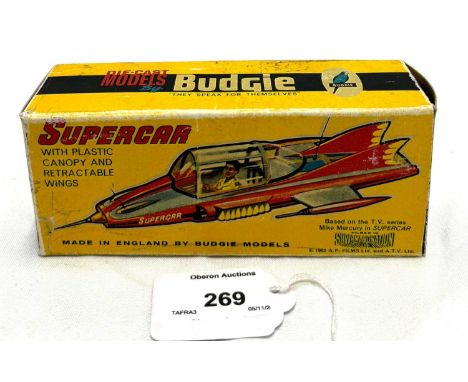 Gerry Anderson Budgie vintage Die-cast Supercar model, Good (some paint wear and wear to transfers), within reproduction box.