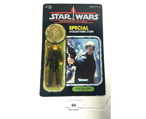 Kenner Star Wars vintage Power of the Force Luke Skywalker Jedi Knight 3 3/4" figure MOC, Mint, within Good (dented and yello