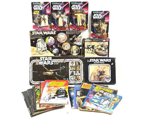 Selection of vintage Star Wars Board Games, Jigsaws, Annuals, Sticker Books and Bend-Ems, generally Fair to Good Plus, see pi