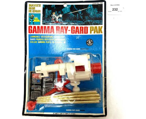 Mattel vintage 1966 Major Matt Mason Gamma Ray-Gard Pak, Mint complete, within Fair (cracked and resealed) bubble, upon Good 