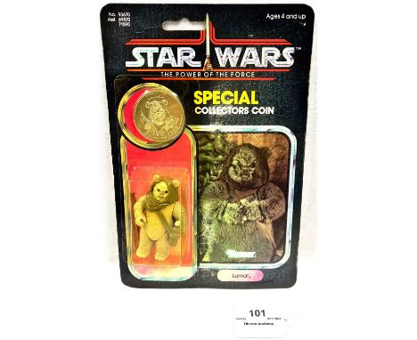 Kenner Star Wars vintage Power of the Force Lumat 3 3/4" figure MOC, Mint, within Excellent (yellowed) bubble, upon Good (sun
