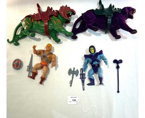 Mattel vintage Masters of the Universe figures &amp; creatures x 4 including He-man, Skeletor, Battle Cat &amp; Panthor, all 