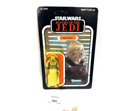 Kenner Star Wars vintage Return of the Jedi Squid Head 3 3/4" figure, Mint, within Good Plus (yellow and dented) bubble, upon