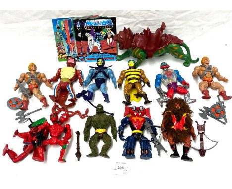 Mattel vintage Masters of the Universe figures x 11 including Battle Cat, He-Man x 2, Grizzlor, Buzz-Off, Mantenna, Skeletor 