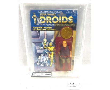 Kenner Canada Star Wars vintage Droids Jord Dusat 3 3/4" figure MOC, UKG Graded Y80%, Card 80 Bubble 80 Figure 90, upon punch