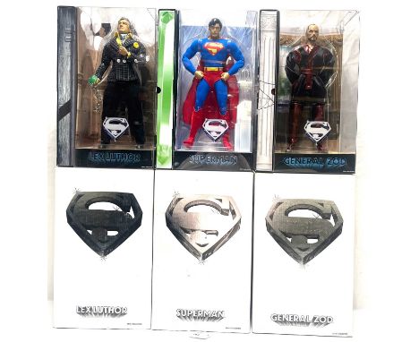Mattel mattycollector.com Superman 1:6th scale figures x 3 including Superman, Lex Luthor and General Zod, all within Near Mi