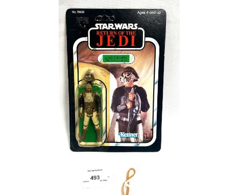 Kenner Star Wars vintage Return of the Jedi Lando Skiff Guard 3 3/4" figure, Mint complete, within Fair (yellow and cracked) 