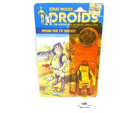 Kenner Star Wars vintage Droids Uncle Gundy 3 3/4" figure MOC, Mint, within Excellent (yellowed) bubble, upon Excellent (ligh
