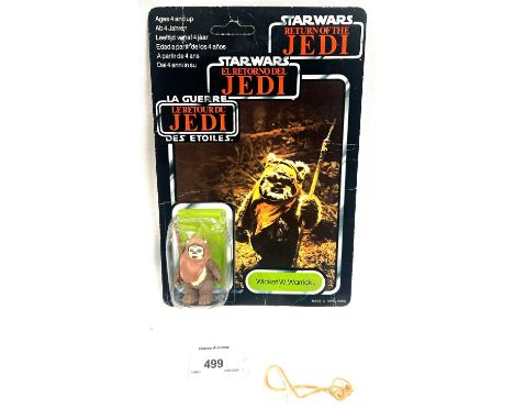 Palitoy Star Wars vintage Return of the Jedi Tri-Logo Wicket 3 3/4" figure, Mint, within Fair (dented) bubble, upon Good (cre