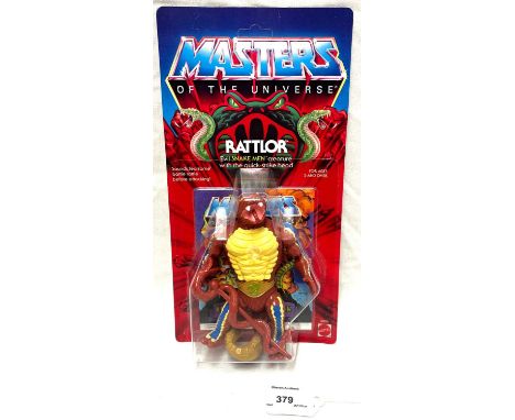 Mattel vintage Masters of the Universe Rattlor figure, Mint, within Near Mint bubble, upon Excellent un-punched card.