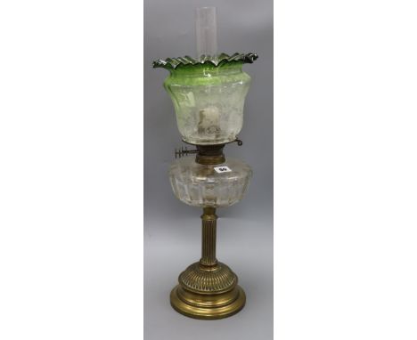A Victorian glass shade oil lamp overall height 62cm