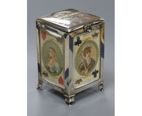 An Edwardian silver playing card box with glazed panels and sprung interior, Levi &amp; Salaman, Birmingham, 1904, 12.5cm.