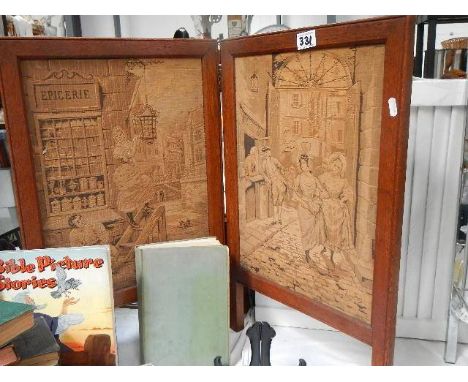 A two fold tapestry fire screen.