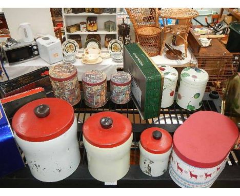 A shelf of old tins.